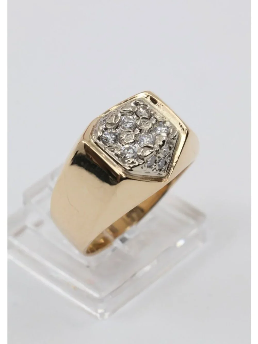 Vintage 14K Karat Solid Yellow Gold Diamond Cluster Men's Signet Ring - Size 8